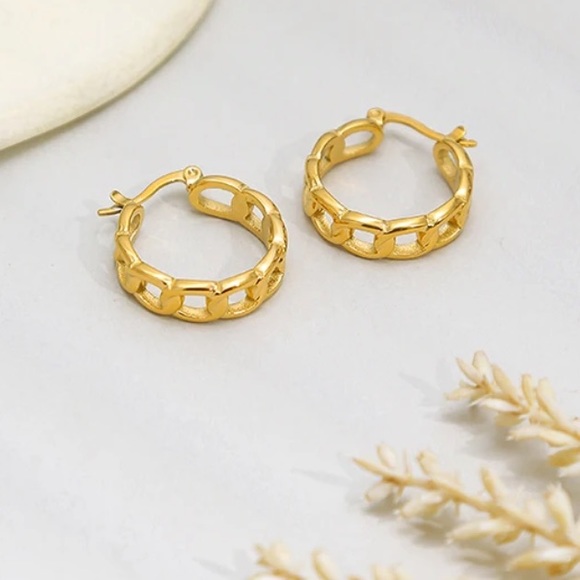 18K Plated Stainless Steel Chain Hoops - Picture 2 of 6